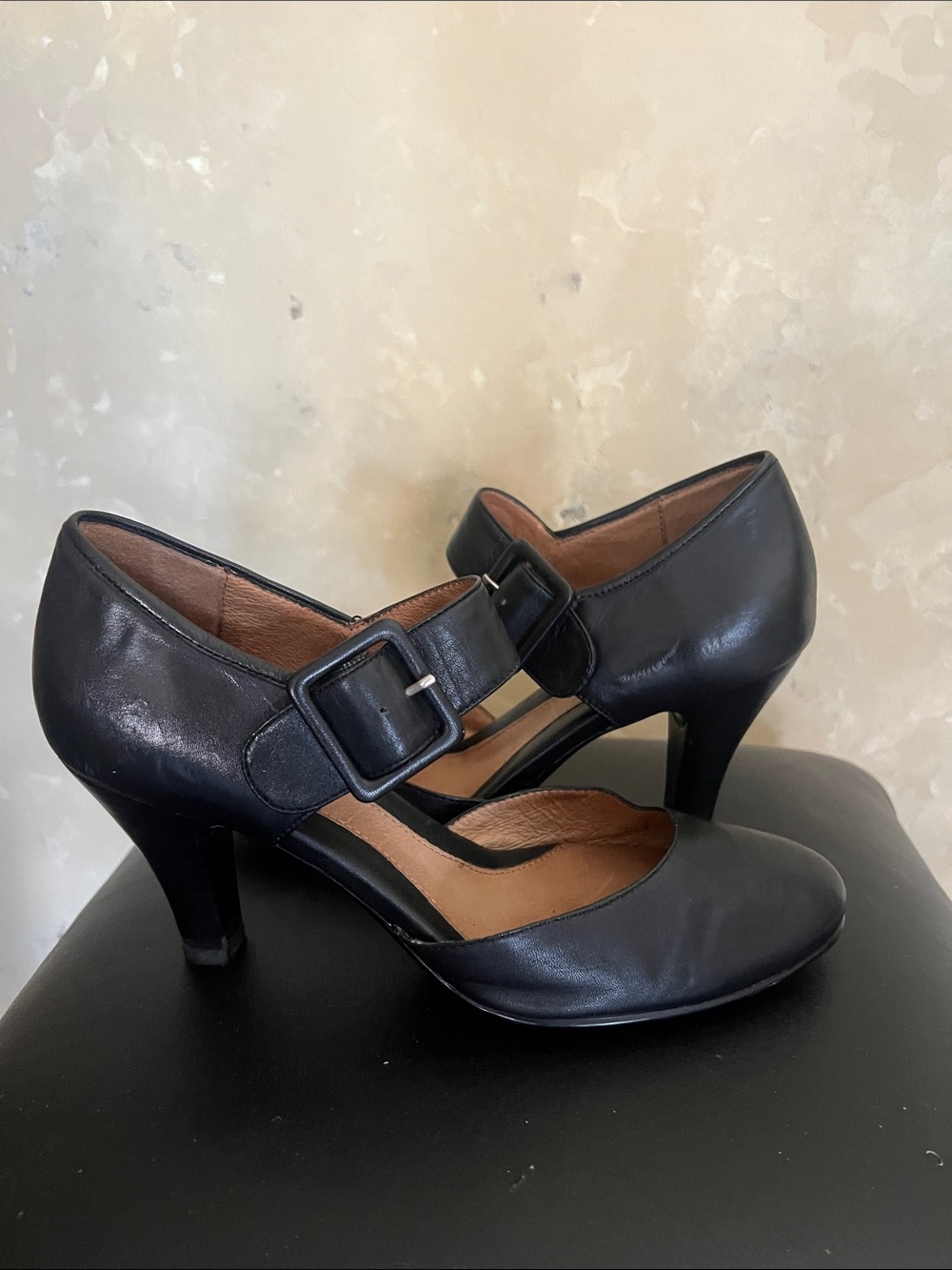Sofft Black Mary Jane Heels with Buckle Strap